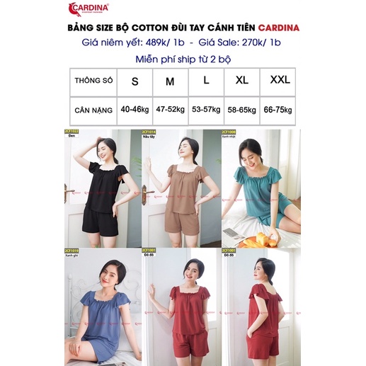 Đồ Bộ Nữ 𝐂𝐀𝐑𝐃𝐈𝐍𝐀 Chất cotton Cao Cấp Áo Cộc Tay Cổ Vuông Bèo Quần Đùi Màu Sắc Độc Đáo 2SF08