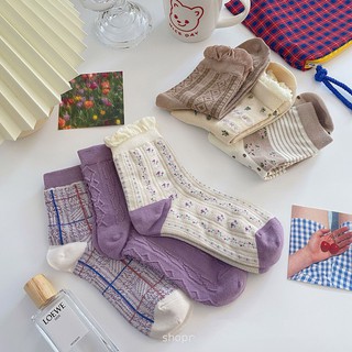 [Vớ nữ] Tất nữ nhún cổ bèo tím style vintage nhã nhặn TDN303