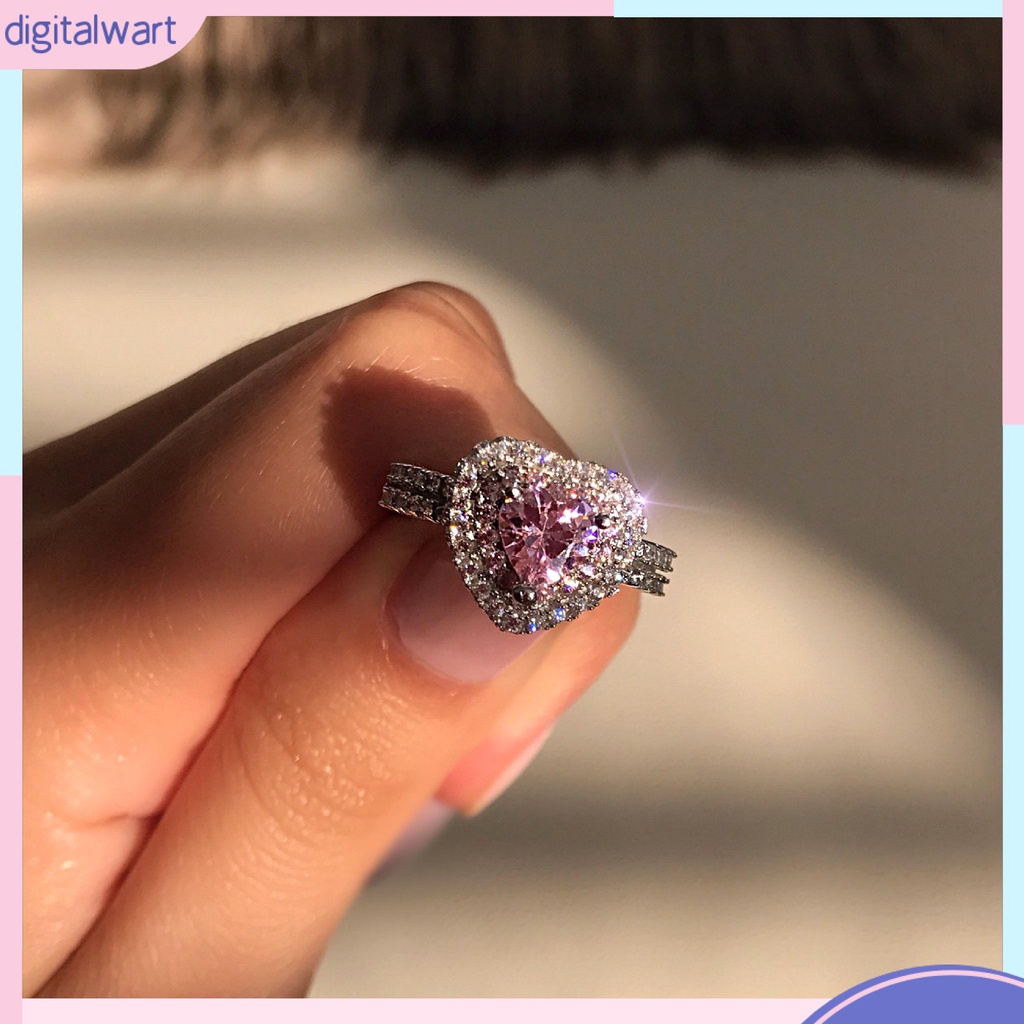 Nhẫn Mạ Bạch Kim Hình Trái Tim Đính Đá Xinh Xắn Cho Nữ