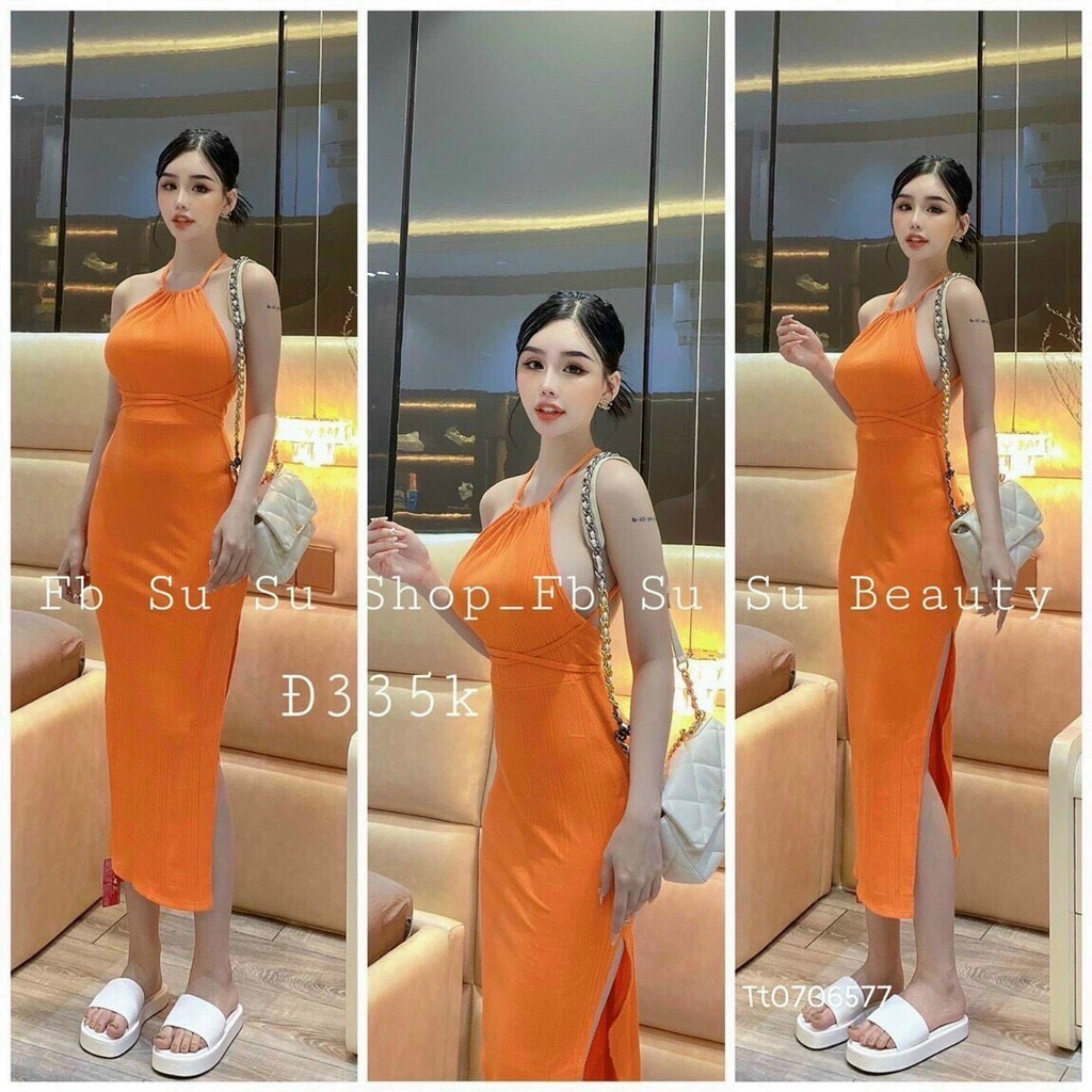 Đầm Body Cổ Yếm Thiết Kế Xẻ Tà Chất Liệu Thun Gân Co Dãn Kiểu Dáng Sexy Phù Hợp Cho Nàng Đi Chơi, Đi Tiệc Mp