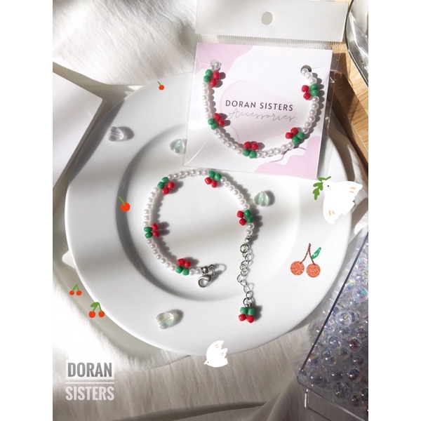 🍒🍒🍒 Beaded Daisy - Vòng tay hạt ngọc Cherry có mắt xích điều chỉnh siêu dễ thương 🍒🍒🍒