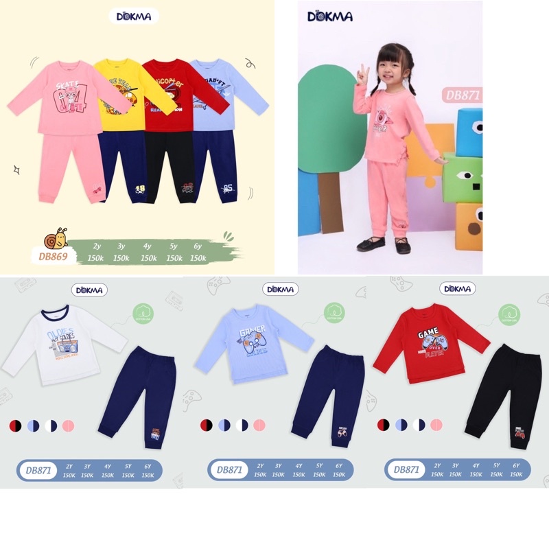 DB869 Bộ dài tay cổ tròn Dokma vải cotton mỏng (2-6T)