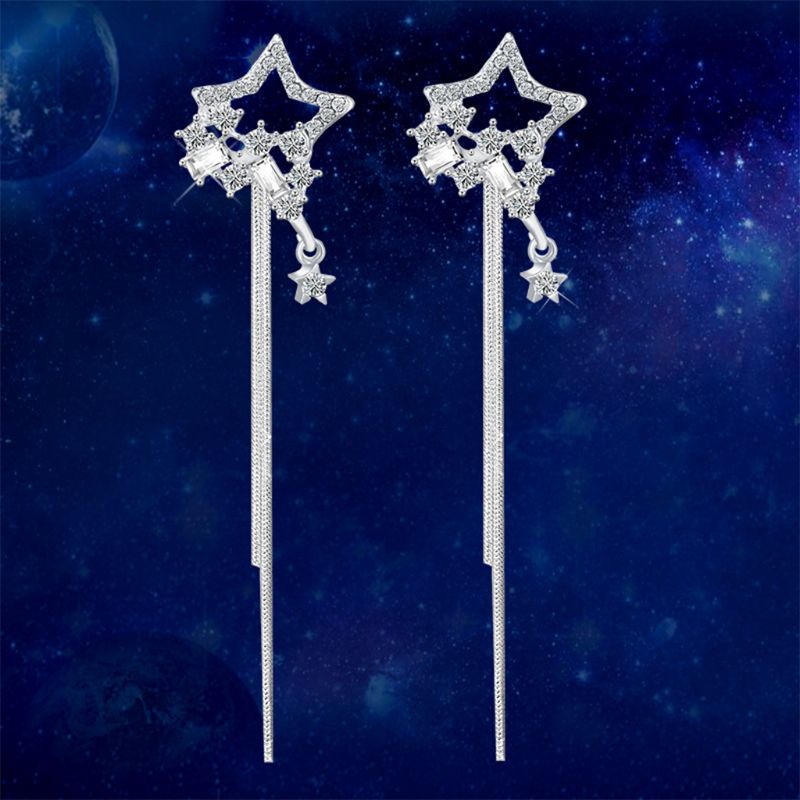 Hoa Tai Dáng Dài Hình Ngôi Sao Đính Đá Nhân Tạo Thời Trang