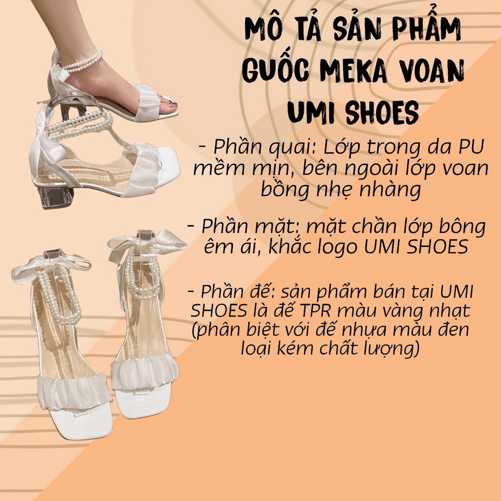 [NOWSHIP] Giày Cao Gót Nữ dáng Guốc Quai Voan Bèo Ngọc Soàn Thắt Nơ Gót Trong Mica Vuông 5 phân Hot Mới Màu Đen Trắng