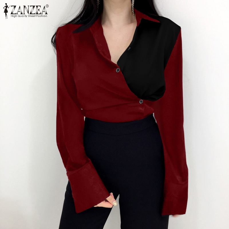 Áo kiểu Zanzea tay dài cổ bẻ thời trang sang trọng cho nữ
