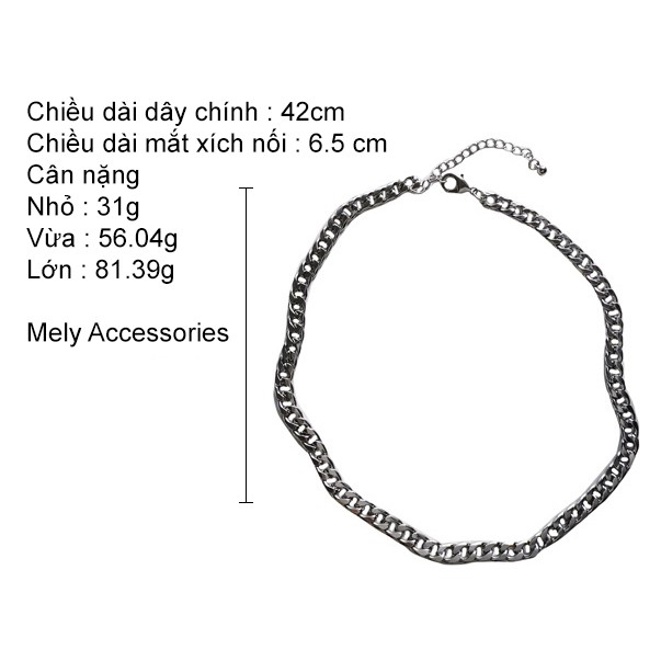 Dây chuyền, vòng cổ mắt xích nhiều size màu bạc dành cho nam nữ kiểu dáng cá tính unisex - Mely 1489