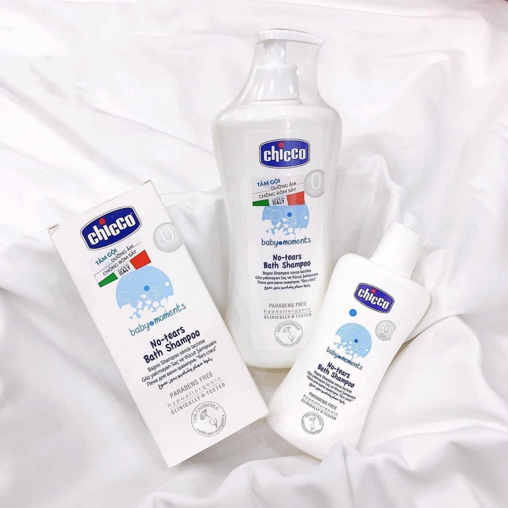 Sữa Tắm Gội Cho Bé Dưỡng Ẩm Chicco Chai 200ml và 500ml, Chống Rôm Sẩy An Toàn Cho Trẻ Từ 0M+