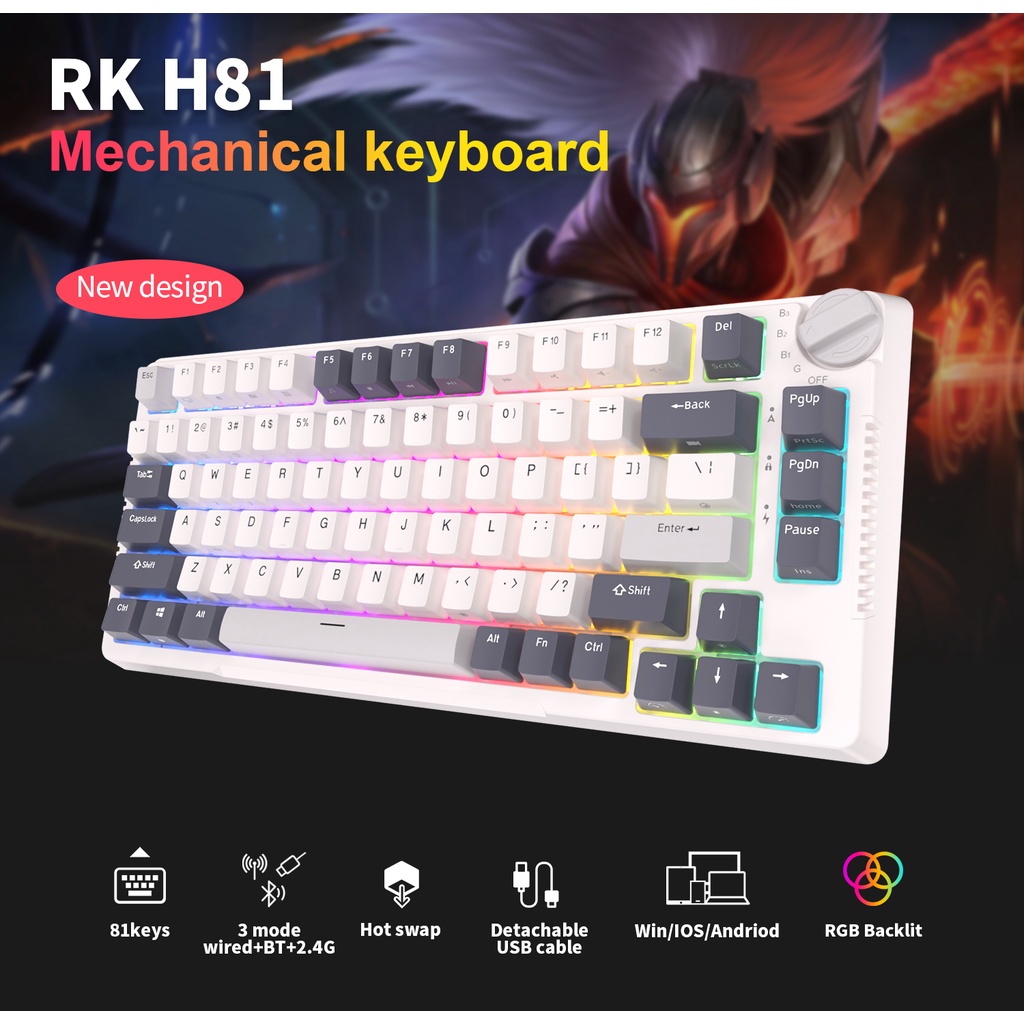 Bàn Phím Cơ RK H81 RK Royal Kludge 81 Cấu Trúc Ba Chế Độ Không Dây Bluetooth 2.4G 80%