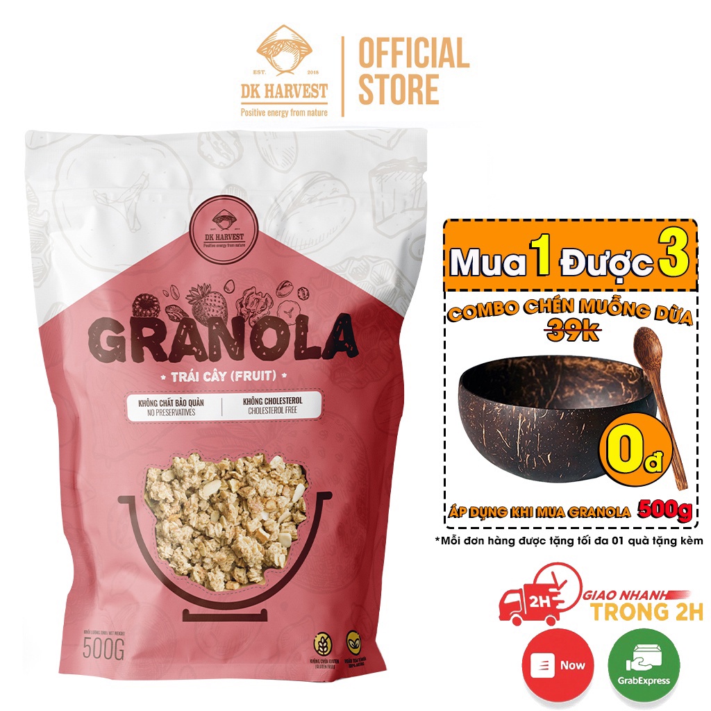 Granola Hạt Dinh Dưỡng Nướng Mật Ong Thơm Giòn, Ngũ Cốc Hỗ Trợ Giảm Cân DK Harvest - Hương Vị Trái Cây - 250g,500g