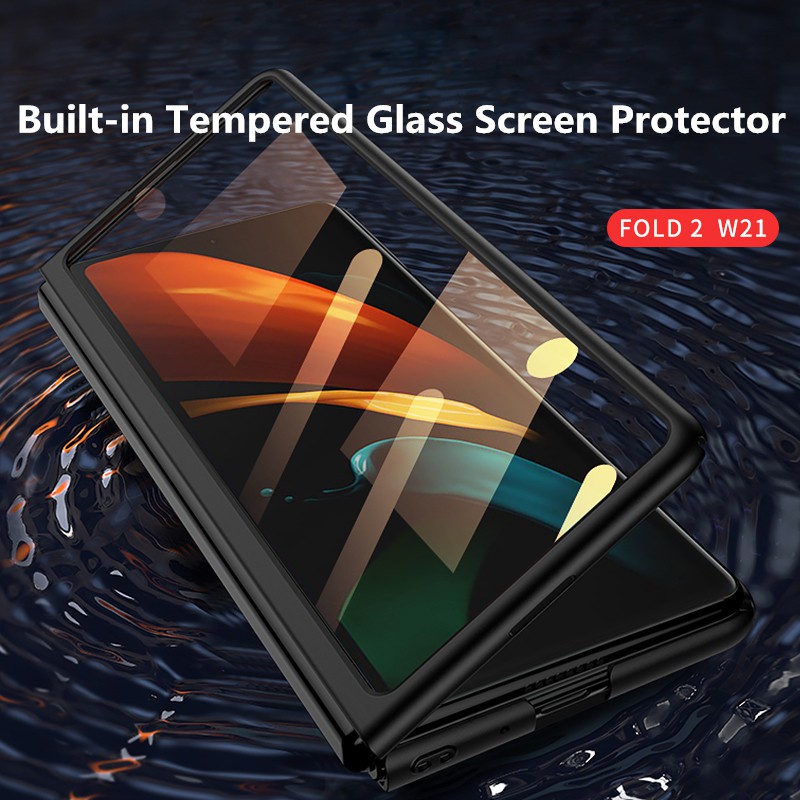 Samsung Galaxy Z Fold 2 Hard PC Foldable Case Back Cover Built-in 9H Tempered Glass Screen Protector,Full Protection Ultra Slim with Tempered Glass Film Case Cover for Samsung Galaxy Z Fold 2