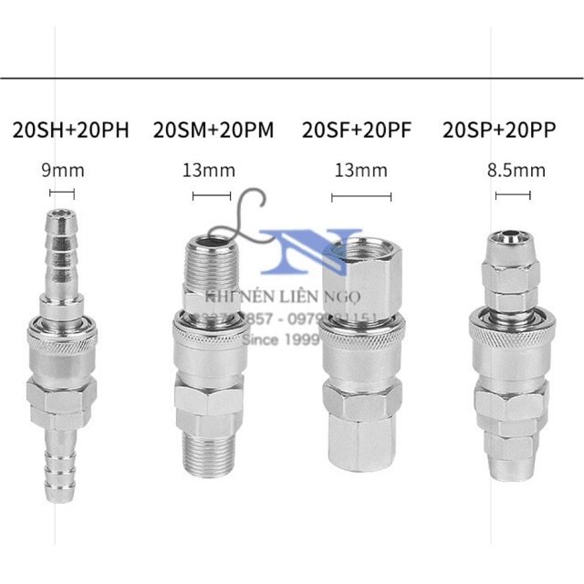 Nối cắm nhanh đực cái, nối bi, giắc nối nhanh nén khí