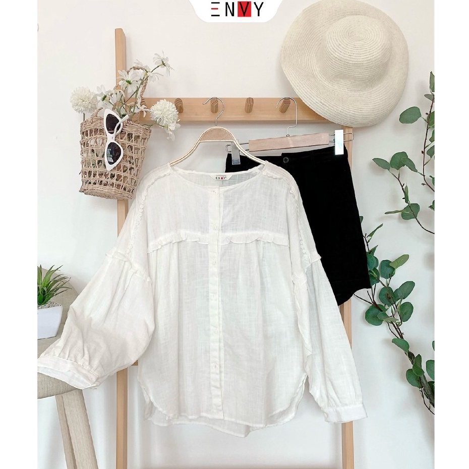 [Mã BMBAU50 giảm 7% đơn 99K] Áo cotton nữ form rộng ENVY A92 nhún bèo ngang