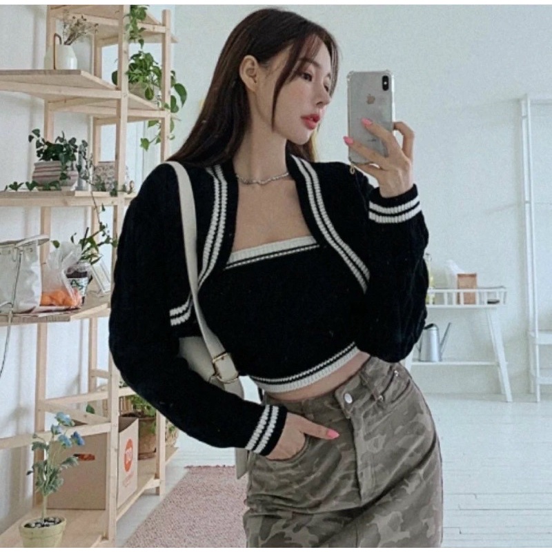 Set áo len quây trám tặng kèm áo khoác cadigan thừng chất chơi