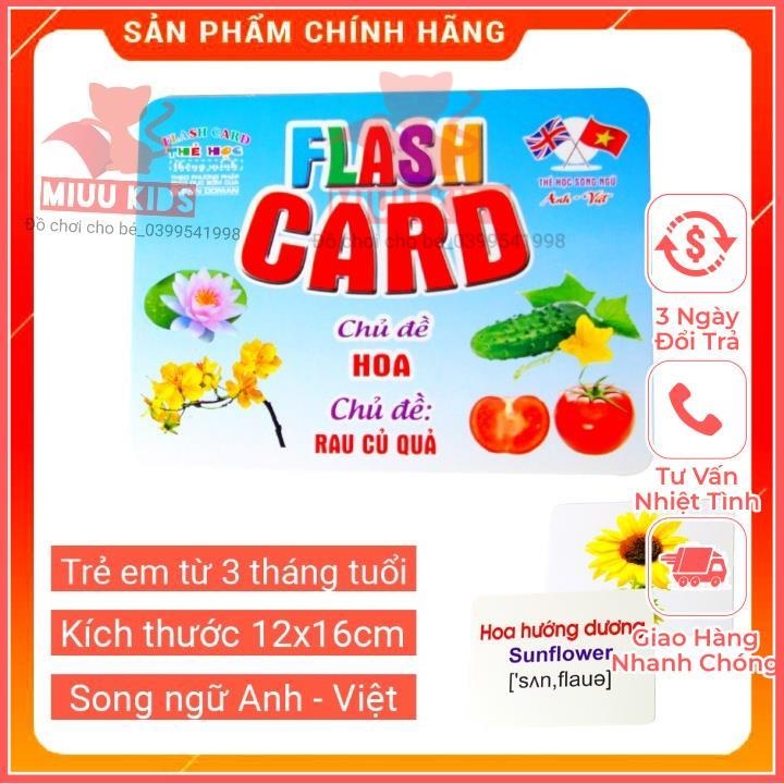 ( Size Lớn ) Thẻ Học Thông Minh Song Ngữ Anh Việt Chủ Đề Hoa Và Rau Củ Qủa