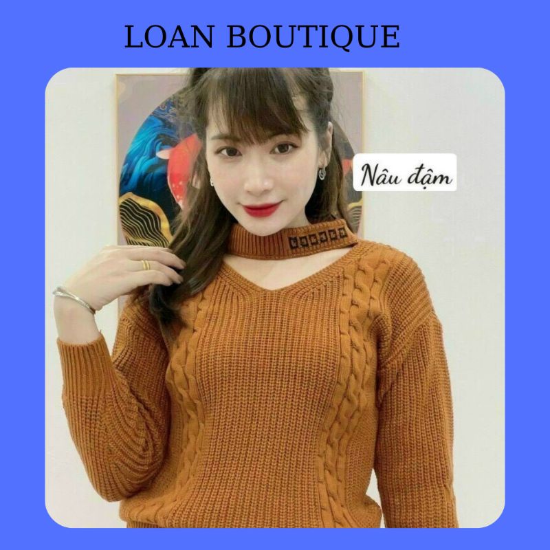 Áo len cổ tim Choker viền chữ đẹp💖Áo len kiểu nữ