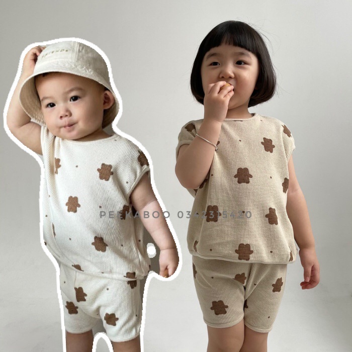 [2023] Đồ Bộ Sát Nách Cotton Tổ Ong Thoáng Mát Cho Bé Trai, Bé Gái