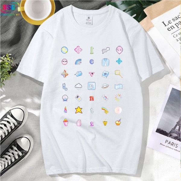 Áo thun cotton Icon Pixel nam nữ form rộng, chất dày dặn mát mịn thích hợp mặt hàng ngày hoặc du lịch