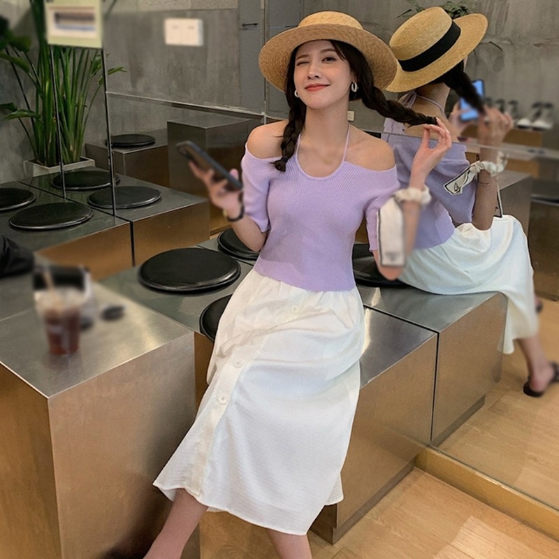 Áo thun nữ ngắn tay kiểu cổ yếm họa tiết kẻ sọc thời trang