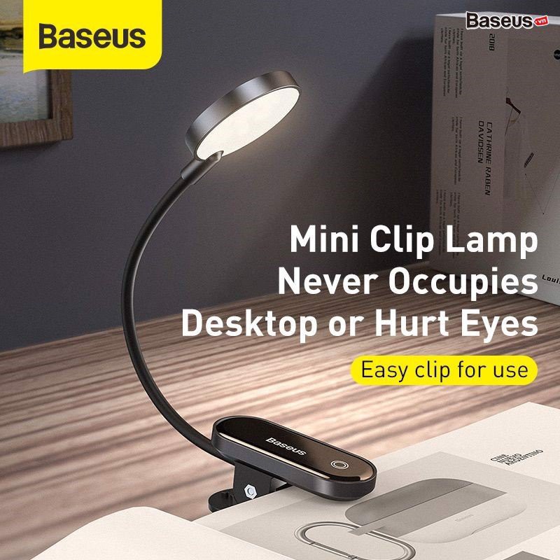 Đèn LED Baseus nhỏ kẹp bàn không dây cảm ứng sạc USB để đọc sách vào ban đêm