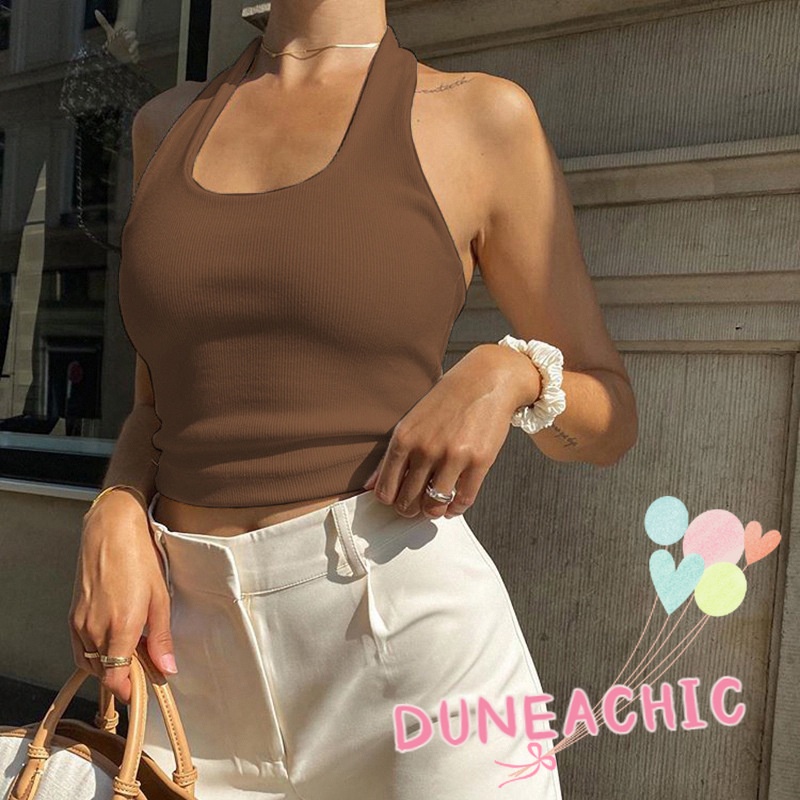 Áo Croptop Hai Dây Màu Trơn Hở Lưng Gợi Cảm Cho Nữ