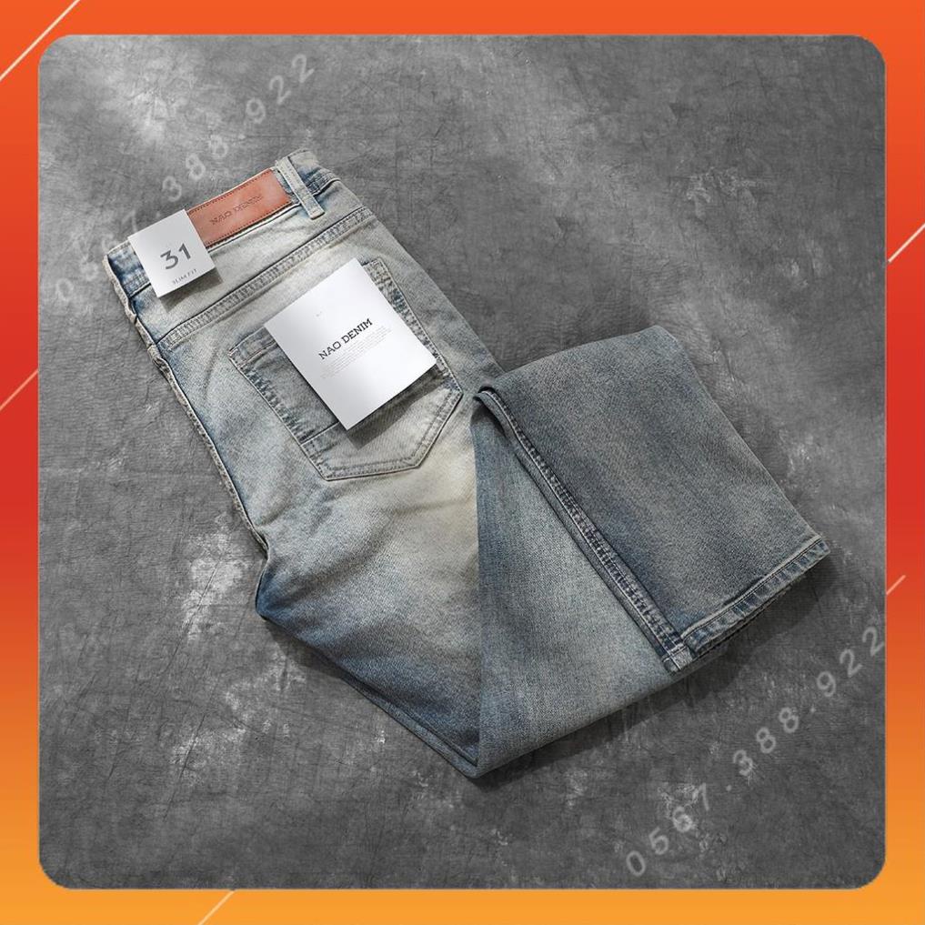 Quần jean nam streetwear cao cấp FNOS NZ21 màu xanh wash bụi form slimfit jean co giãn