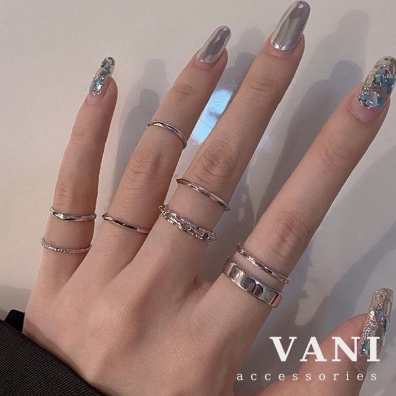 Set 7 Nhẫn Bản Dày Phối Xích Phong Cách Rock Chic - Vani Store