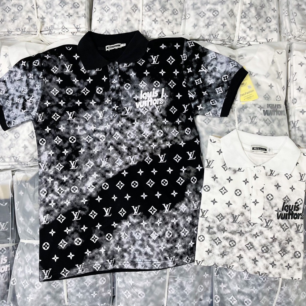 Áo thun nam cổ trụ tay ngắn in họa tiết LV full, áo chất cotton thoáng mát, phong cách trẻ trung lịch lãm, giá tốt