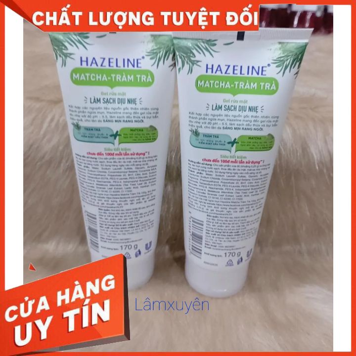 Gel Rửa Mặt Hazeline Ngừa Mụn Dịu Nhẹ Matcha Tràm Trà 170gr_100grlàm sạch da bụi bẩn bã nhờn mới, giúp da sáng