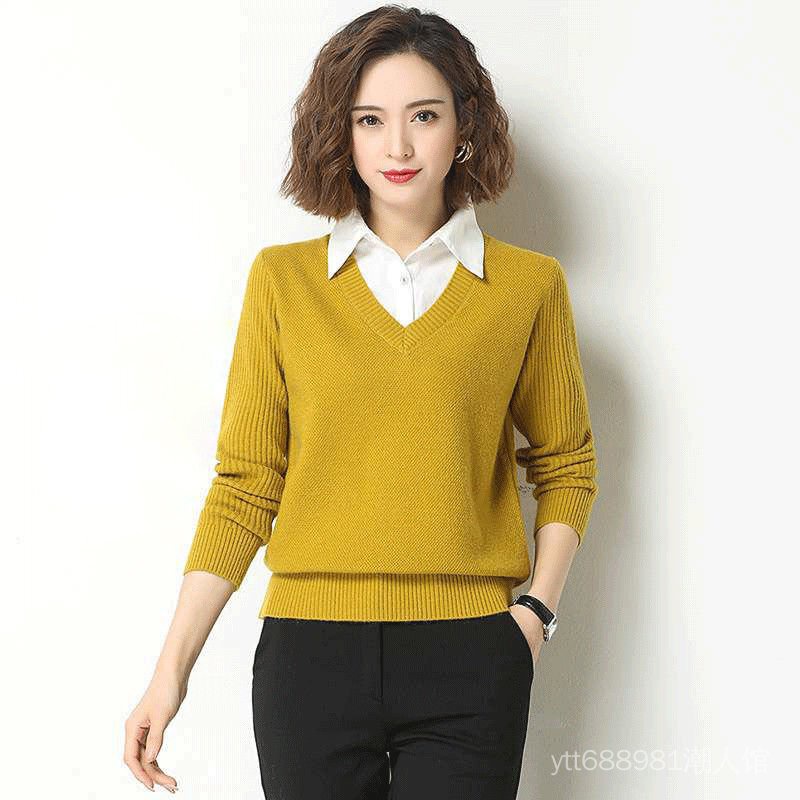 Áo Sweater Giả Hai Lớp Dáng Rộng Thời Trang Xuân Thu 2021 Dành Cho Bạn Nữ