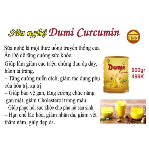 Sữa bột Dumi Curcumin 900 gram - thành phần tinh dầu nghệ