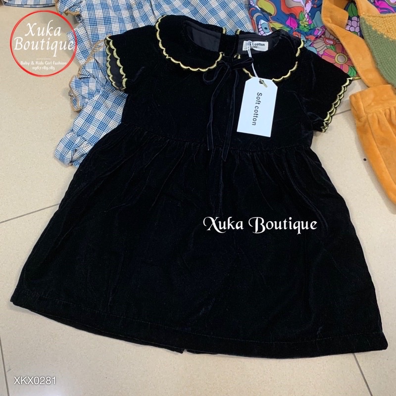 Váy Bé Gái Cộc Tay SOFT COTTON Cao Cấp Nhung Đen Cho bé 1 - 8 tuổi (ảnh thật)