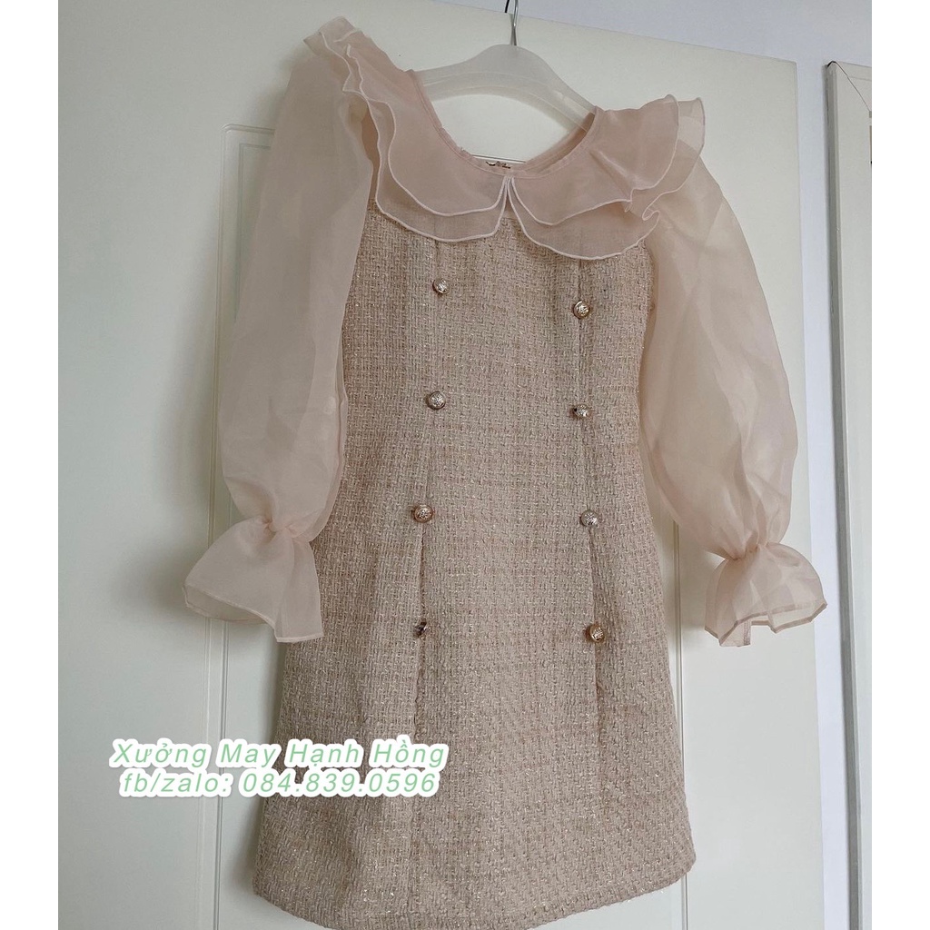 Váy dạ tweed trắng sữa tay bồng cổ bèo tiểu thư - Xưởng May Hạnh Hồng | BigBuy360 - bigbuy360.vn