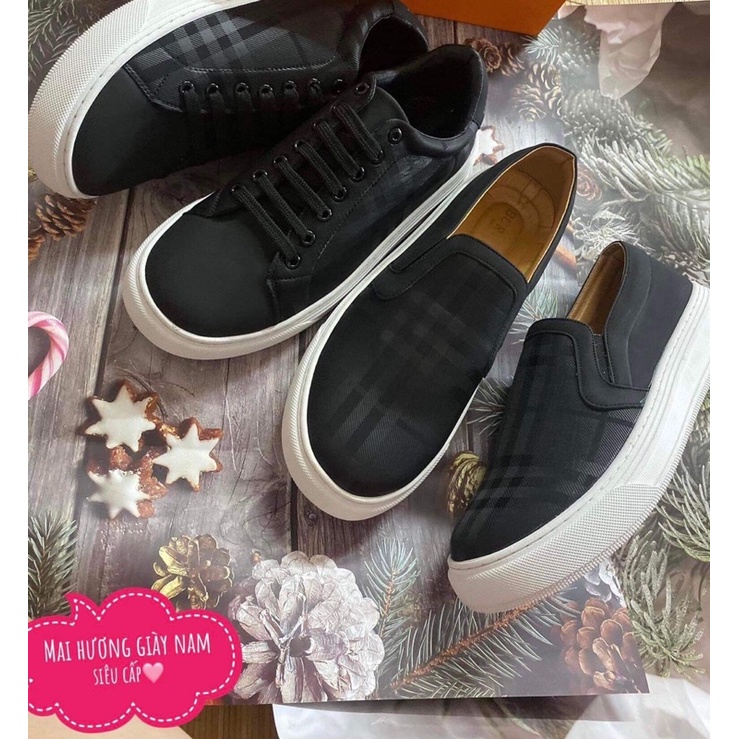 Giày thể thao nam burberry đen buộc dây . Giày lười slipon buberry kẻ đen siêu cấp kèm hộp