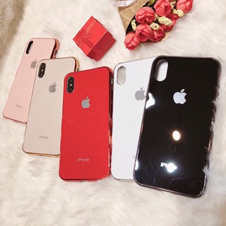 Ốp Lưng Kính Cường Lực Siêu Bền- Viền silicon đồng màu cho iPhone Tặng kèm kính cường lực