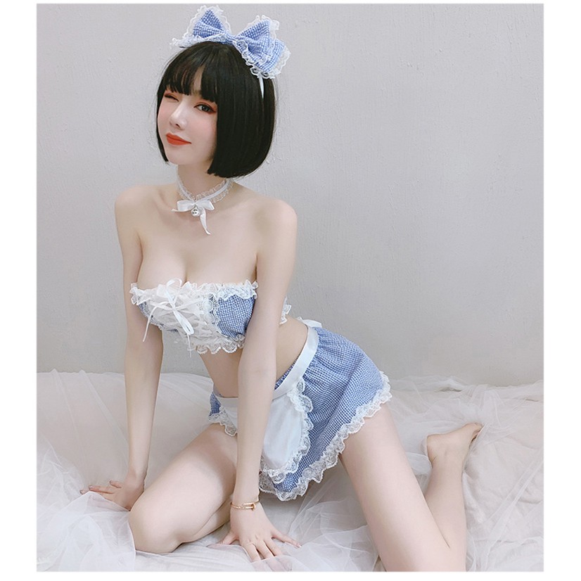 Set ngủ Cosplay giúp việc tạp dề FREE SHIP kẻ caro | BigBuy360 - bigbuy360.vn