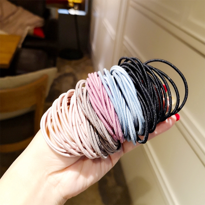 Bộ 100 dây thun buộc tóc co giãn có nhiều màu phong cách Hàn Quốc cho bé gái