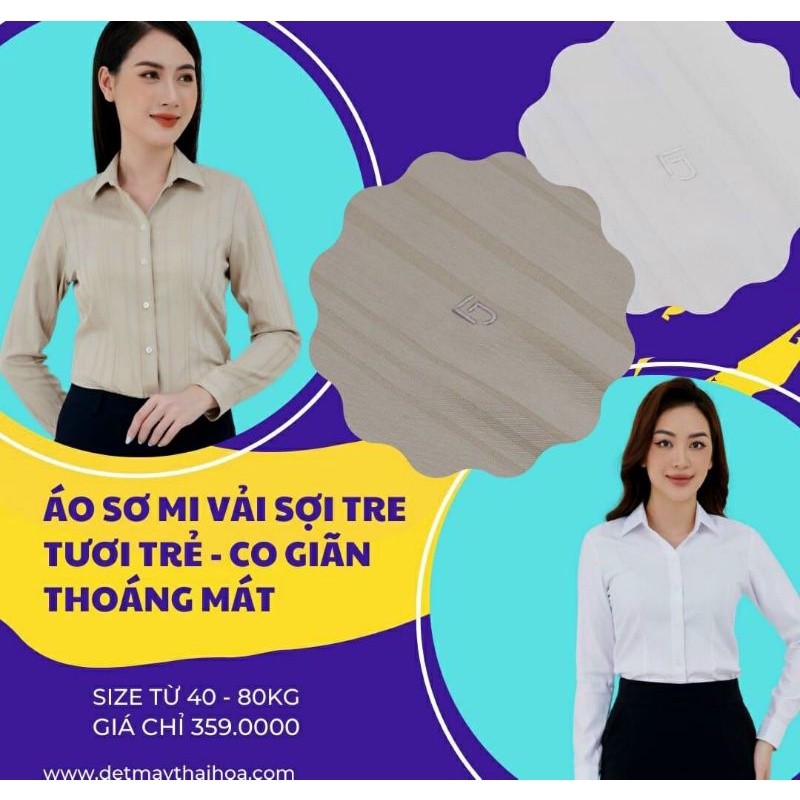 Áo sơ mi Thái Hòa cao cấp vải sợi tre sọc chìm màu trắng 9037-01-01