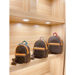 Balo L..V hoạ tiết monogram kèm charm trâu và khăn sz 19-22-27 cm