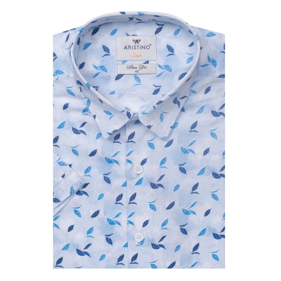 Áo sơ mi nam ngắn tay  Aristino 100%cotton slim tà lượn ASS073S9