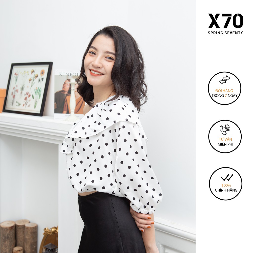Áo Croptop Lệch  Hoạ Tiết Chấm Bi Thời Trang X70