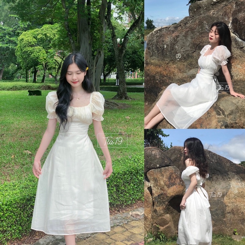 Váy babydoll voan dáng xoè cutout Tia19. Đầm ulzzang voan dự tiệc
