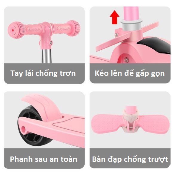 [HÀNG CAO CẤP] Xe trượt Scooter HAPPYBABY, xe đồ chơi Bánh To Phát Sáng, ghế ngồi, Gấp gọn có nhạc, cho trẻ từ 2-15 tuổi