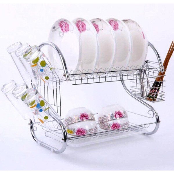 Kệ để chén đĩa 2 tầng bằng inox - Giá úp bát đĩa có ống cắm đũa tiện dụng | BigBuy360 - bigbuy360.vn