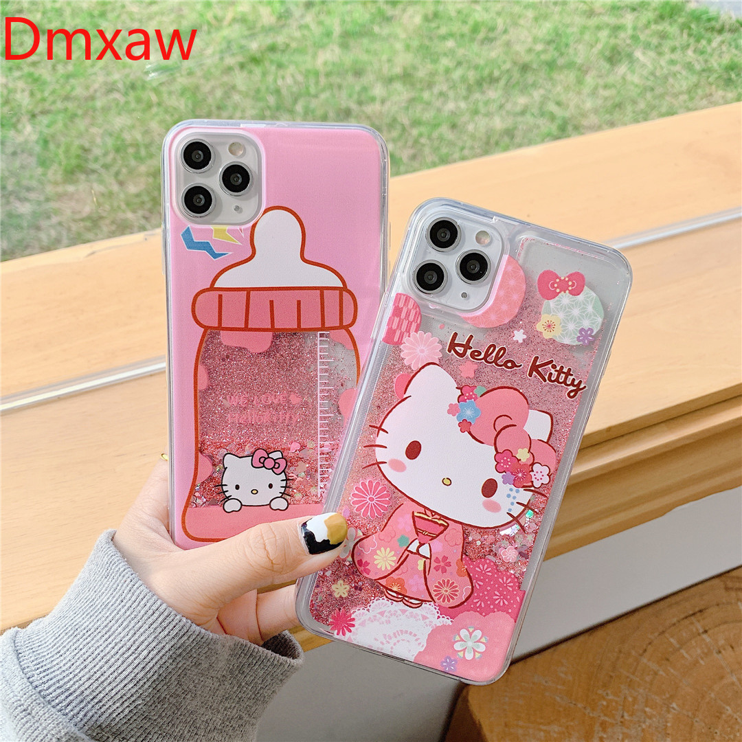 Ốp Điện Thoại Kim Tuyến Nước Họa Tiết Hello Kitty Dễ Thương Cho iPhone 12 Mini 11 12 Pro 6 7 8 Plus X Xs Max Xr