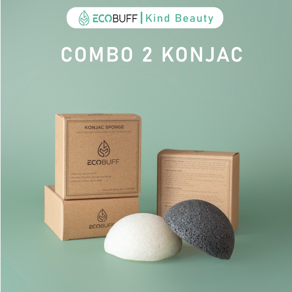 Combo 2 Bọt biển rửa mặt Ecobuff Konjac Sponge miếng mút bông nở xốp Nhật Bản