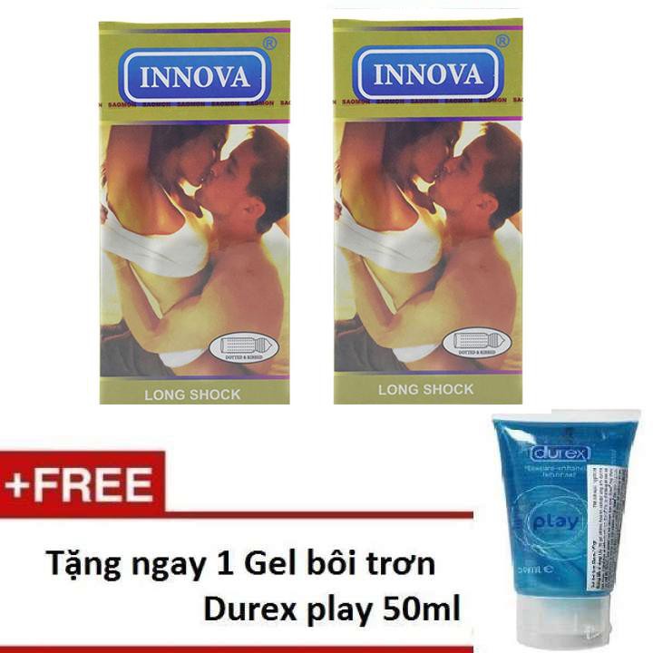 Combo 2 hộp Bao Cao Su Kéo Dài Thời Gian Quan Hệ có Gân và Gai Innova Vàng (Hộp 12 bao x 2 hộp).+ tăng gel durex 50ml.