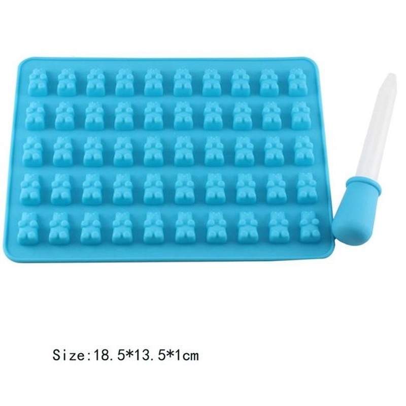 Khuôn Silicone 50 Ngăn Hình Gấu Gummy Kèm Ống Nhỏ Cho Làm Thạch Rau Câu DIY