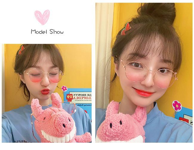 mắt kính cận 0.5~6.0/Kính đeo cậngọng tròn chống ánh sáng xanh kiểu Hàn Quốc /kính thời trang nữ cận kim loại