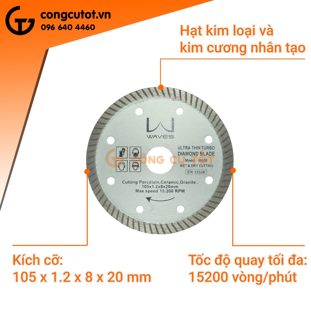 Đĩa cắt gạch  siêu mỏng 105x1.2x8x20 WAVES W650-DBK105
