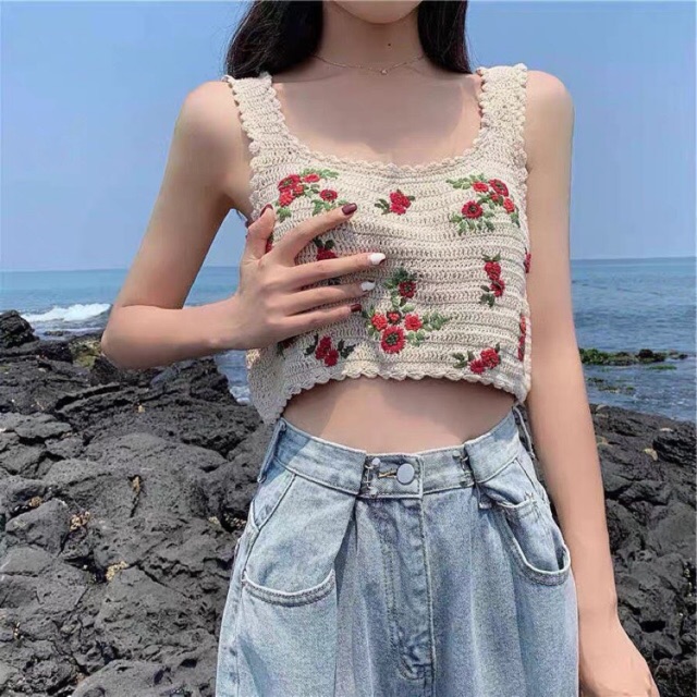 ÁO CROPTOP NỈ HOA
